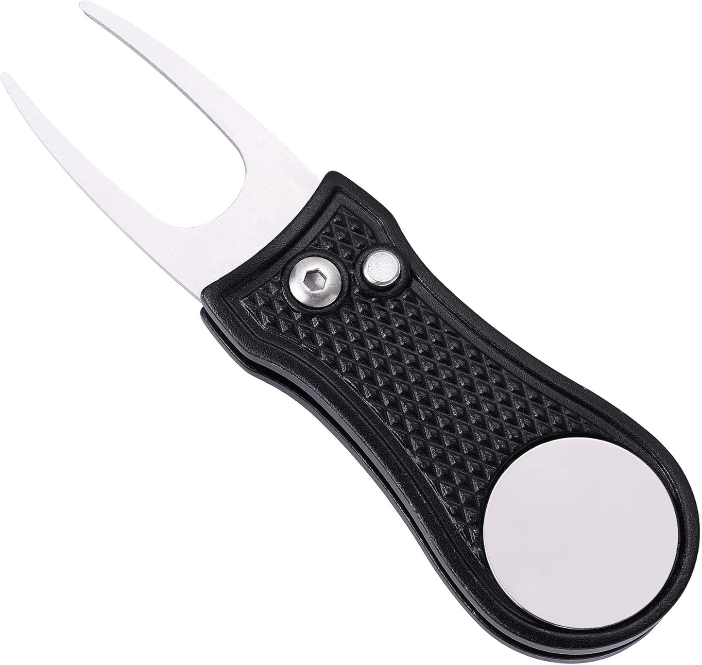 Mile High Life Microfiber Waffle Pattern Golf Towel | Club Groove Cleaner Brush | Foldable Divot Tool with Magnetic Ball Marker (Black w/red Towel/Brush/Bone Divot)