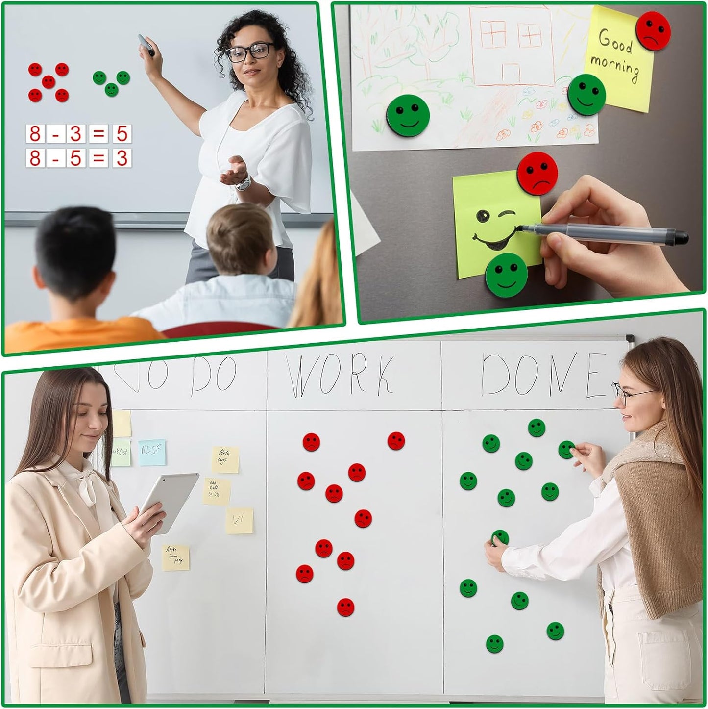 Xuhal 40 Pcs Double Sided Red Green Magnets 1.26'' Red Green Flip Reversible Magnets Dots for Whiteboard Mini Colored Double Sided Reversible Circle Indicator for Office Classroom Decoration (Smile)
