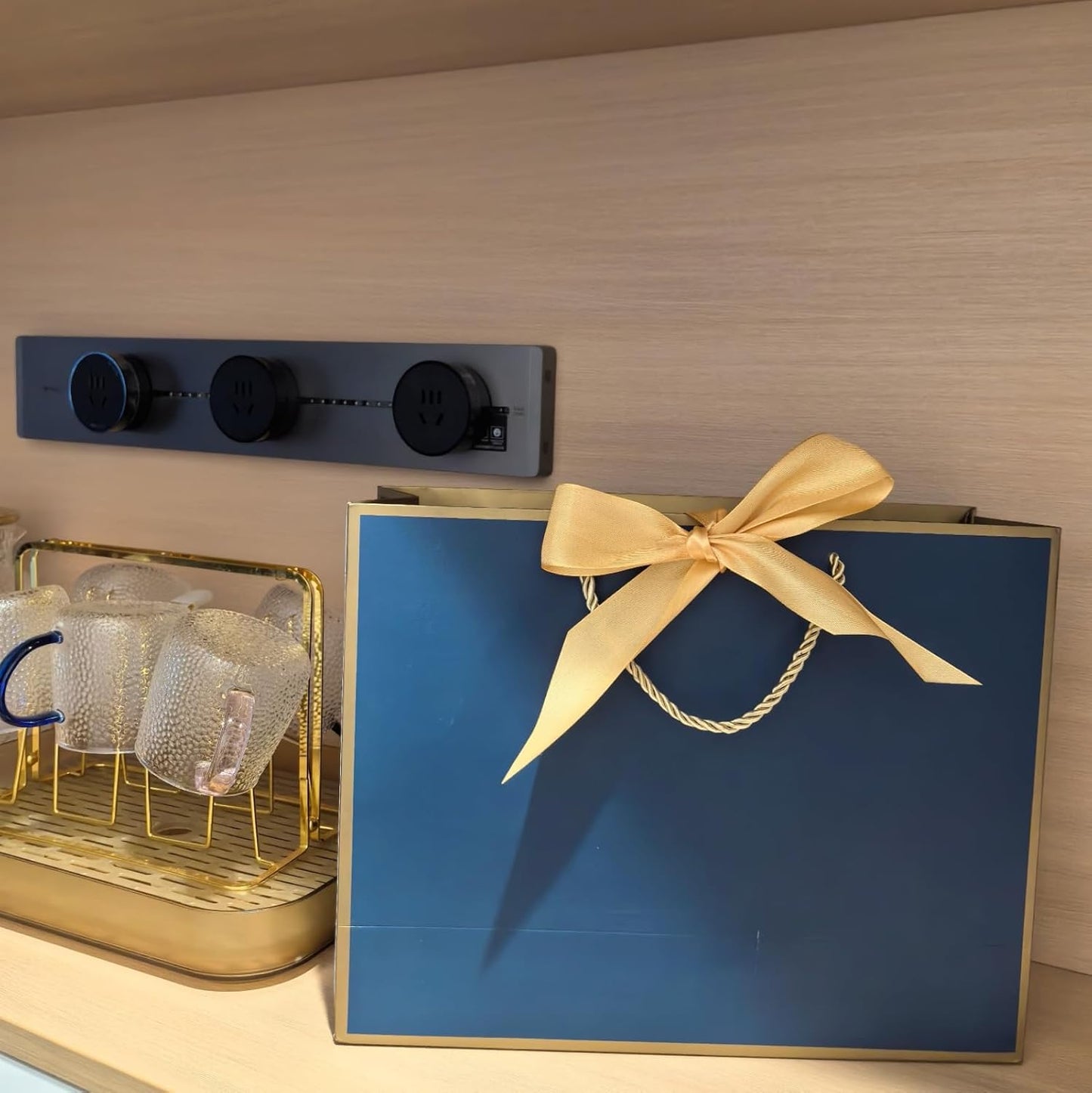 TKSBAG 12PCS Gift Bags Medium Size with Handles, 12.5 x 9.8 x 4.3 In Navy Blue Thank You Bags with Bow Ribbon for Wedding, Birthday, bridesmaid, Groomsmen, Party Favors, Thanksgiving, Christmas