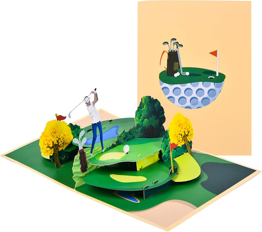 3D pop-up greeting card, hollowed out paper carving design, exquisite pattern pop-up display, suitable for sending greeting cards to him/her on special holidays - with envelope and blank label. Business style golf greeting card