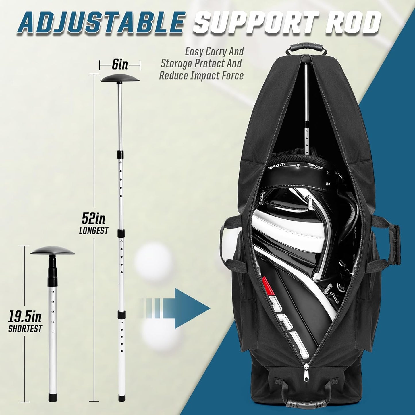 Golf Travel Bag with Wheels, Portable Golf Club Travel Cover for Airlines, 4 Large Pockets,1200D Heavy Duty Wear-Resistant, Soft Sided Foldable Golf Travel Case for Easy Storage