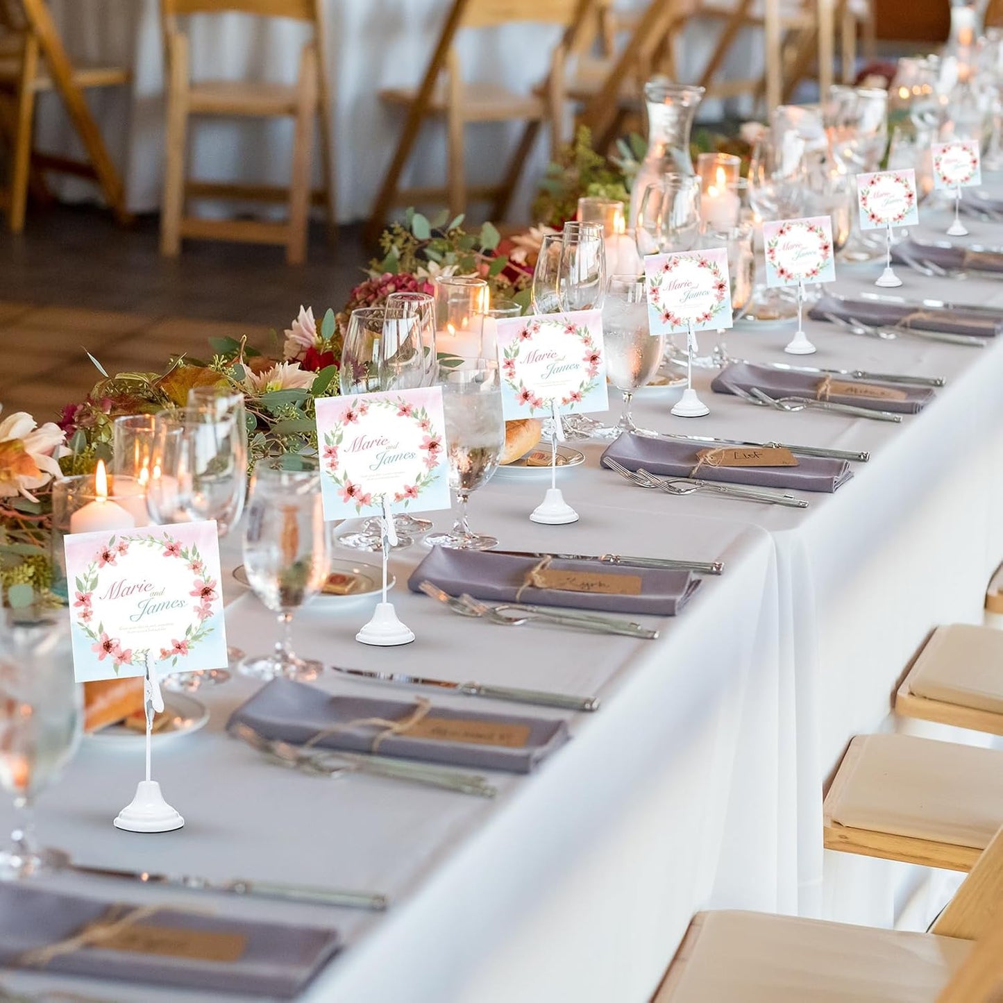 Skyygemm 12 Pcs Table Number Holders 3 Inch Place Card Holder with Alligator Clip Metal Place Card Stands Table Sign for Photos, Food Signs, Birthdays, Weddings (White)