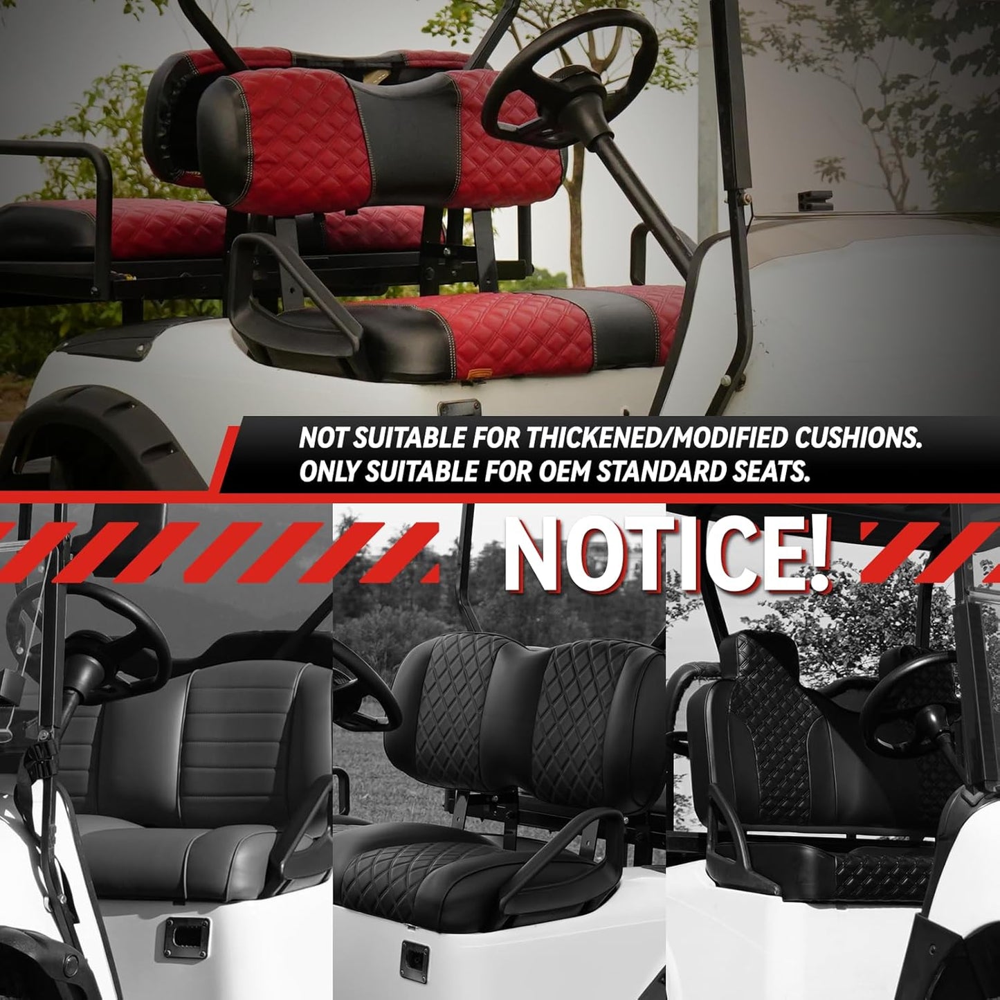 Golf Cart Seat Covers for EZGO TXT 1994-2013 Front OEM Universal Seat Cushion, Marine Grade Vinyl Leather EZGO TXT Seat Covers/Easy to Install-Deep Red (2PCS)