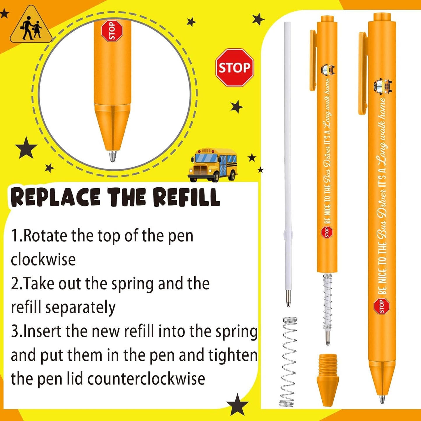48 Pcs School Bus Ballpoint Pens Back to School Party Favors Black Ink Retractable Ballpoint Pens for Gifts Party Supplies Favors Accessories in Bulk