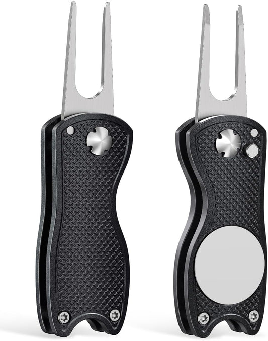 GreenHaven 2-6 Pack Golf Divot Repair Tool for Golfers Foldable Metal Green Tool with Magnetic Putt Alignment Ball Marker Pop-up Fork Tine with Sturdy Aluminum Alloy Handle