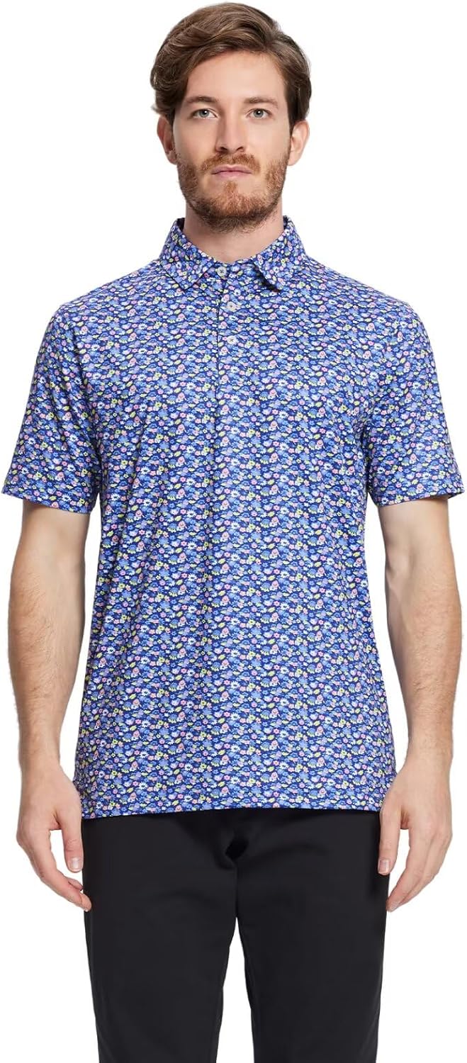 Golf Shirts for Men Dry Fit Short Sleeve Print Performance Moisture Wicking Polo Shirt
