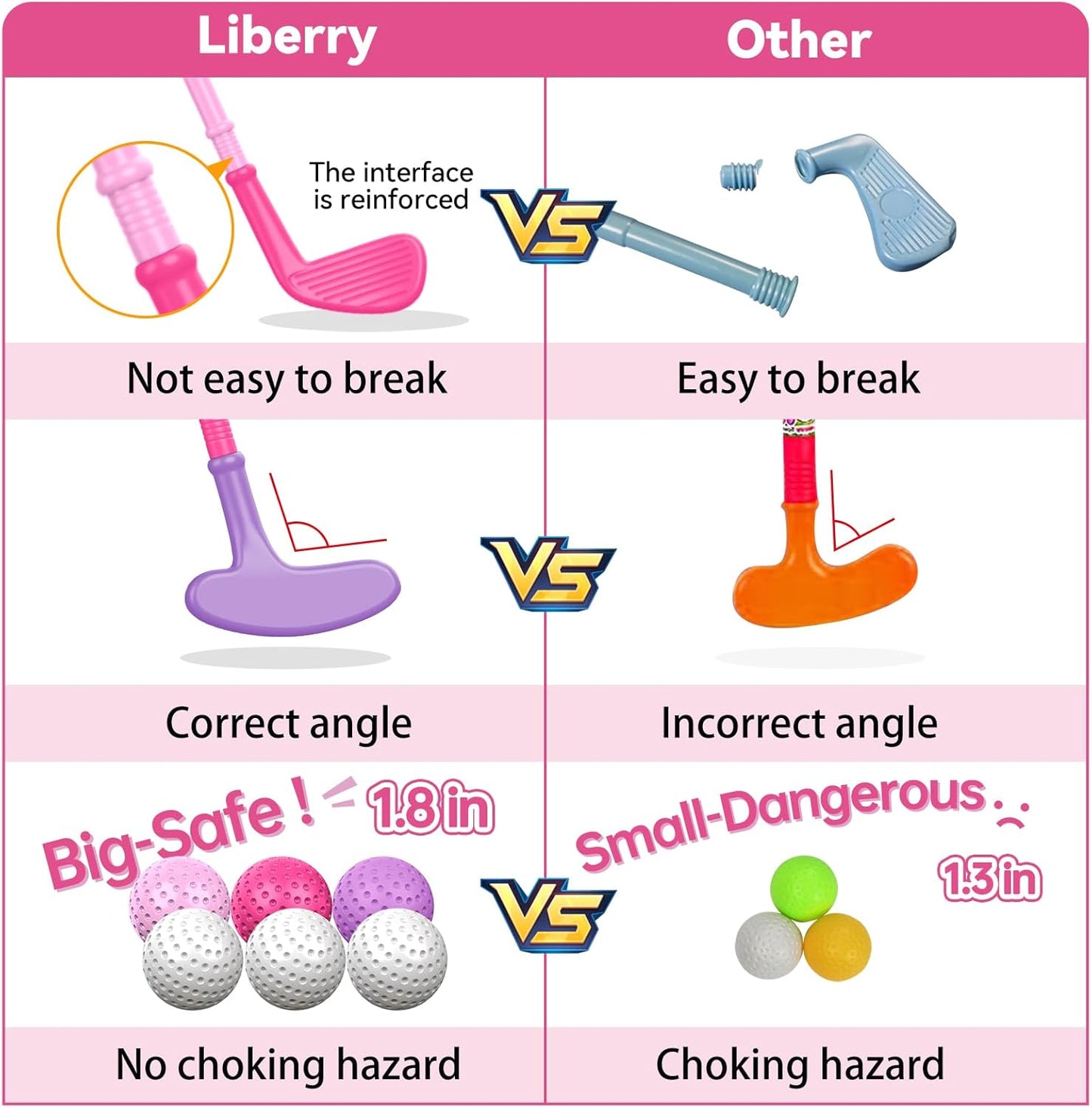 Liberry Toddler Golf Set for 2 3 4 Years Old Girls Boys, Upgraded Kids Golf Cart with Golf Cornhole Board & Putting Mat, Indoor and Outdoor Golf Toys Birthday, Pink