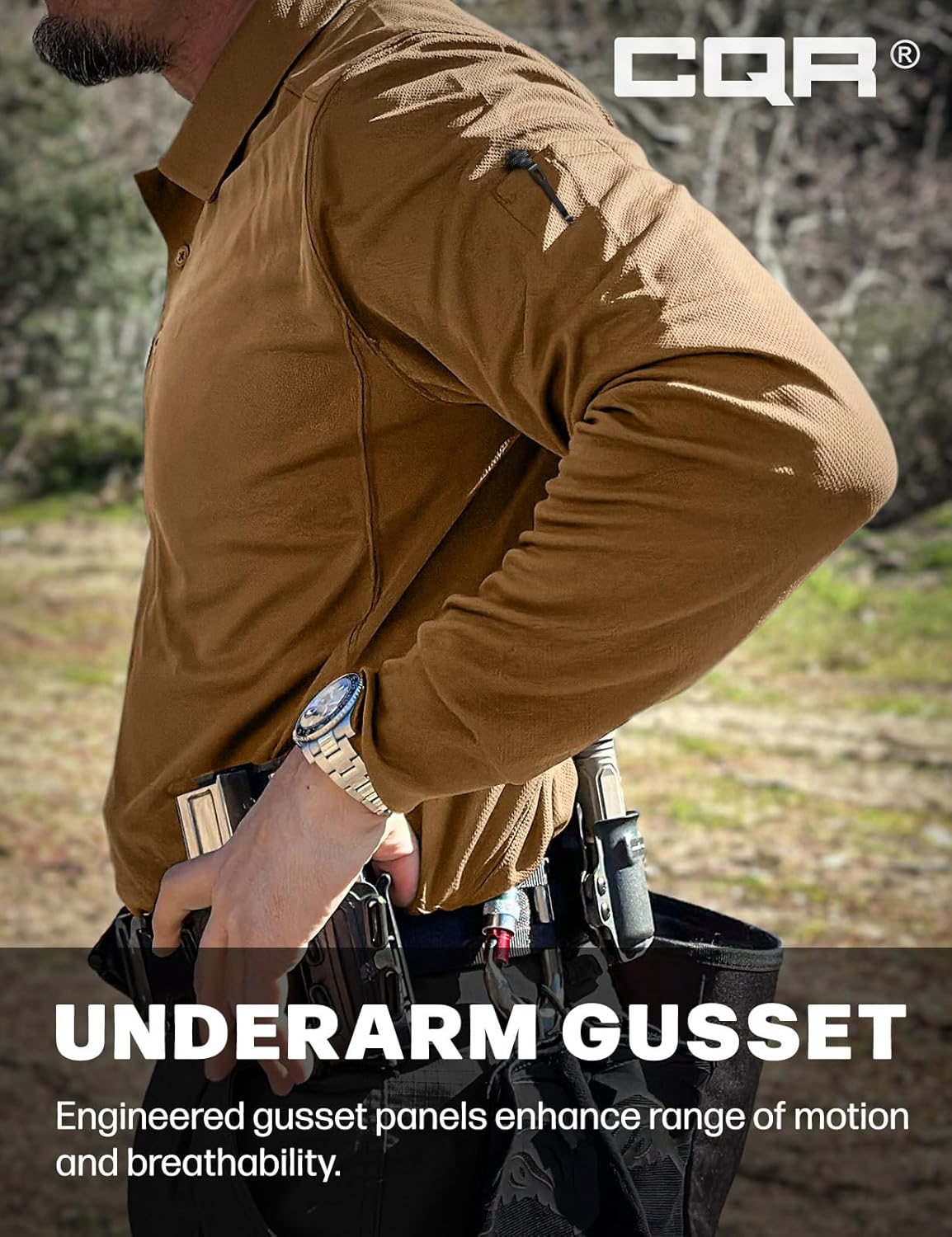 CQR Men's Polo Shirt, Long Sleeve Tactical Shirts, Outdoor UPF 50+ Pique Shirt, Dry Fit Lightweight Golf Shirts