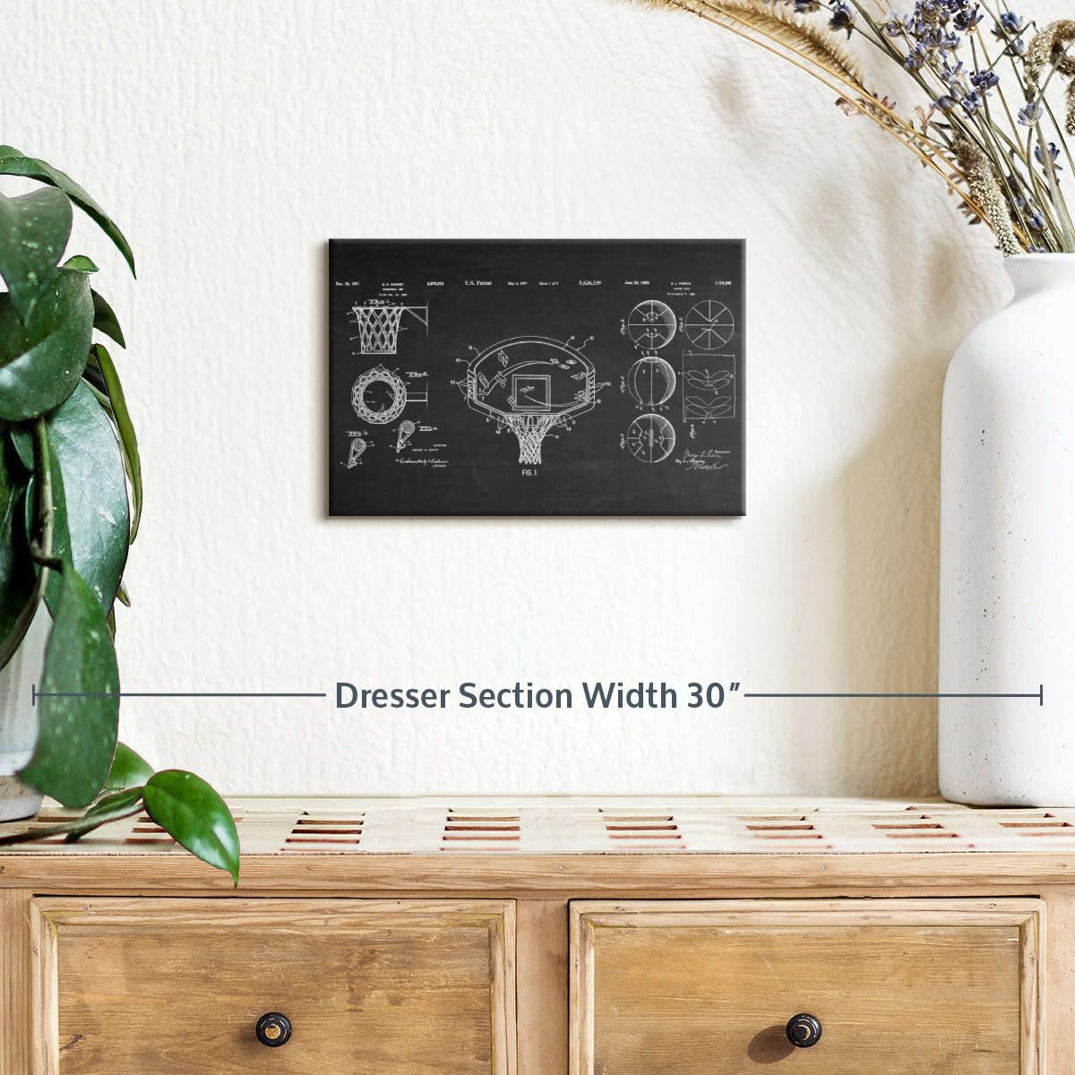 ElephantStock Basketball Patents Canvas - 1 Panel Sports Patent Wall Art Decor - Sports Decorations for Boys Room - Wall Art and Office Decor - 12" X 8"