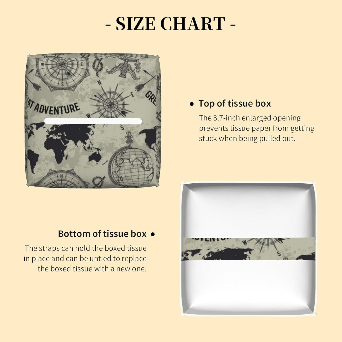 Tissue Box Cover Square,Retro Globe World Map Tissue Box Holder Waterproof Leather Facial Paper Case Modern Home Decoration for Bedroom Dresser Night Stand Office Desk