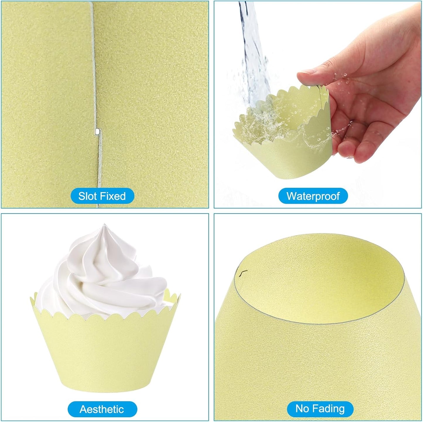 PATIKIL Cupcake Wrappers Paper, 50 Pack Baking Cups Standard Wave Decoration for Anniversary Birthday Weddings and Parties, Light Yellow