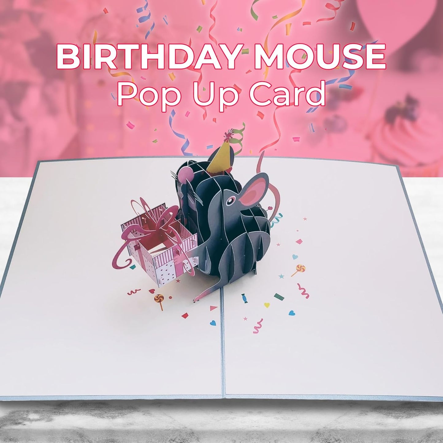 iGifts And Cards Cute Happy Mouse Birthday Pop Up Greeting Card - Awesome, Best Wishes, Congratulations, Celebration, Feliz Cumpleaños, Cheerful, Presents, Cool, Kid, Wow