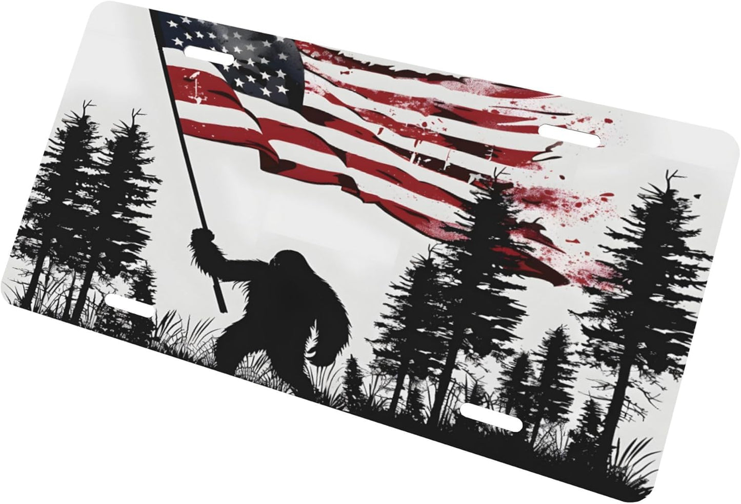 Flag Bigfoot Forest License Plate Funny Aluminum Front License Plates Decorative Waterproof Rust-Free Metal Car Plate Covers for Women Men Car Tag Accessories fit Truck SUV Rv 12 X 6 Inch