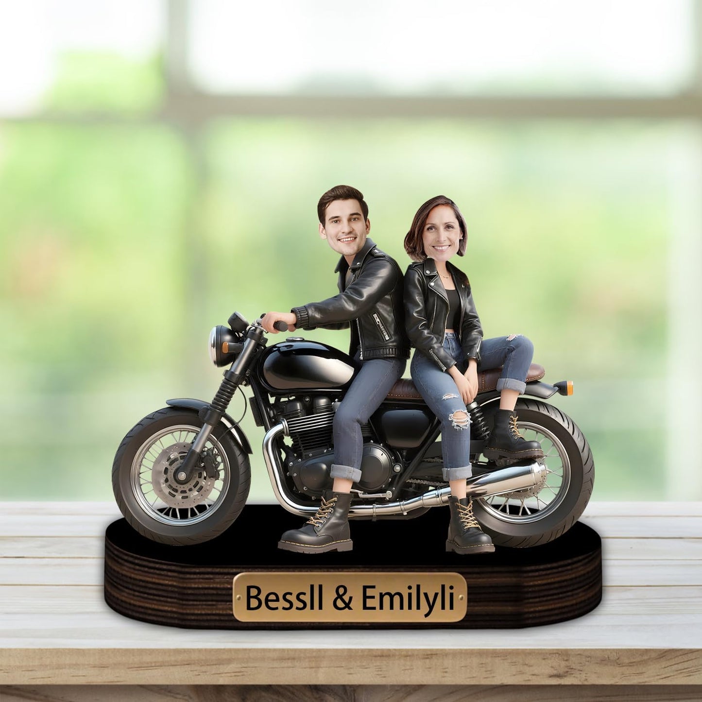 Personalized Motorcycle Couple Portrait Desktop Ornament Custom Name Unique Acrylic Desk Decor Gift For Husband Wife Couple Birthday Xmas Anniversary (style 34)
