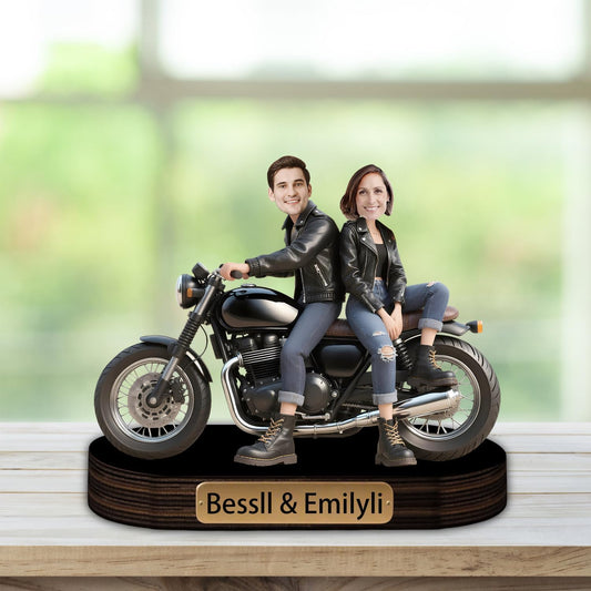 Personalized Motorcycle Couple Portrait Desktop Ornament Custom Name Unique Acrylic Desk Decor Gift For Husband Wife Couple Birthday Xmas Anniversary (style 34)