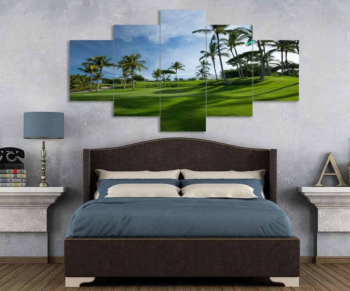 Hawaiian Golf Courses Canvas Wall Art for Office Living Room Bedroom Bathroom Home Decorations Hawaii Maui Island Pictures Posters Framed Artwork Ready to Hang(60''W x 40''H)