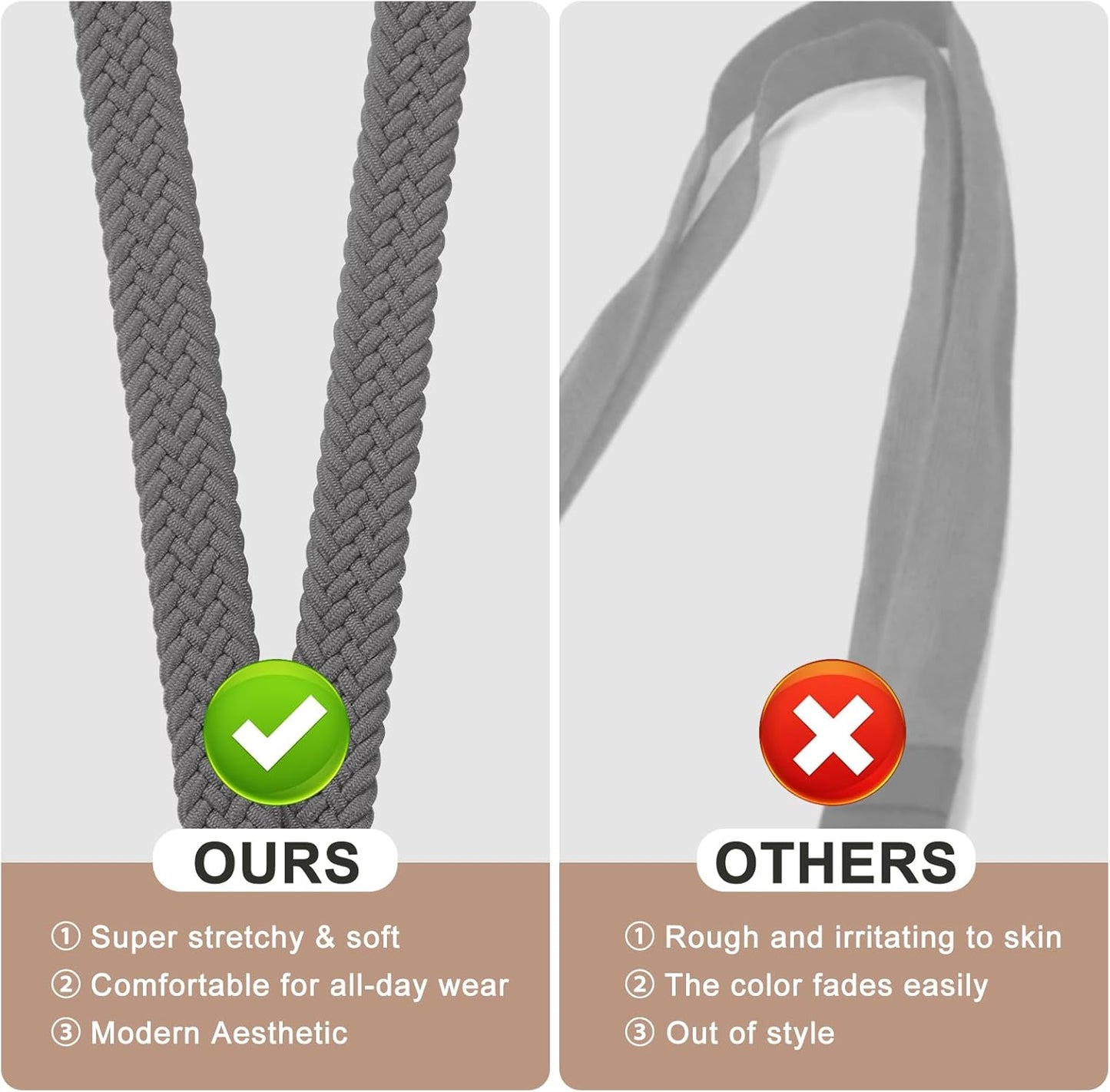 Fishent Stretchy Thin Lanyards for Keys ID Badges, Cute Long Teacher Neck Key Lanyard Keychains for Women Men Wallet Phone(Space Gray)