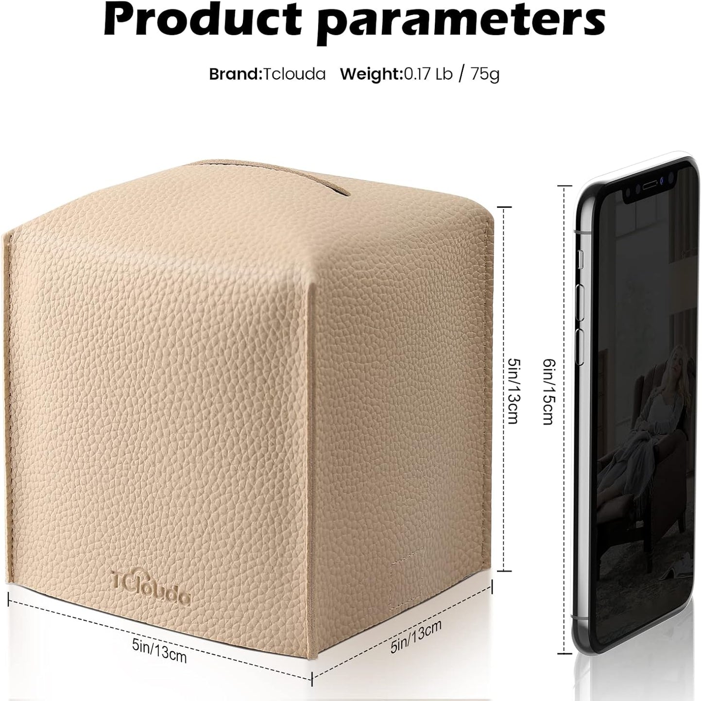 Tissue Box Cover, Tclouda, Modern PU Leather Square Tissue Box Holder for Creative Decorative, 4 Pack, Ideal for Bathrooms/Office/Car/Nightstand/Outdoor Tent, 5"X5"X5", White&Beige&Gray&Claybank