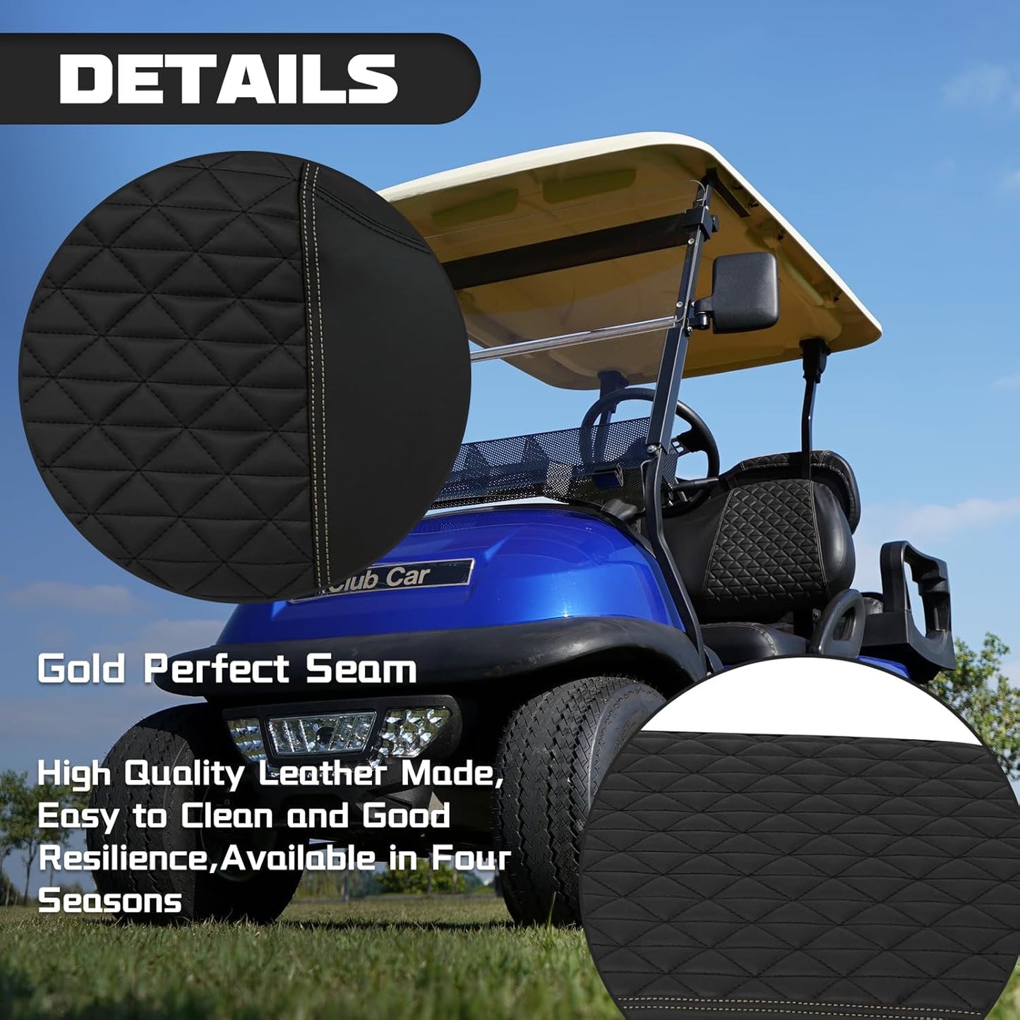 XUANYUDG0769 Golf Cart Front and Rear Seat Covers for EZGO TXT/RXV Club Car DS/Precedent Yamaha G29, Vinyl Leather Made/Adjustable Straps and Retractable Buckle/No Stapler Required,4PCS