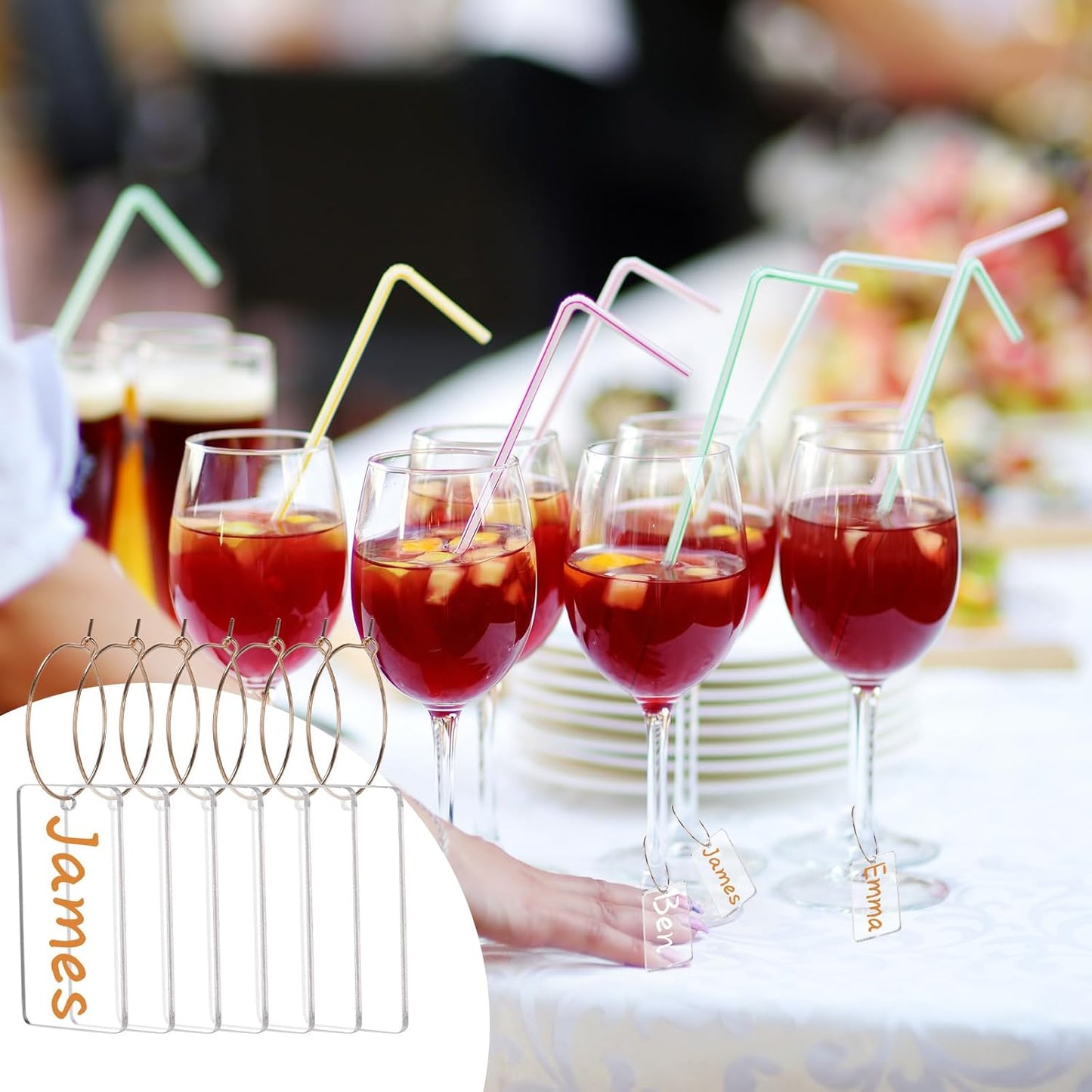 Tondiamo 40 Pcs DIY Wine Charms for Glasses Acrylic Wine Charms with Rings Tags Marker Pen Blank Glass Labels Bulk for Stem Cocktail Champagne Wedding Dinner Party Favor