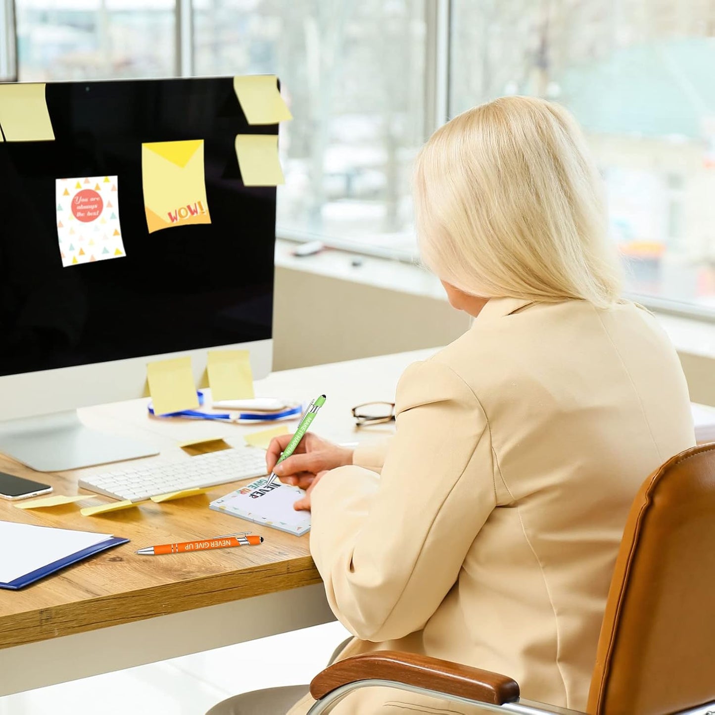 Geyee 24 Pcs Employee Sticky Notes with Funny Pens Fun Notepads for Adults Coworkers Nurse 3 x 4 Inch to Do List Notepads with Sayings Pen for Lab Week Gifts Teacher Office Supplies