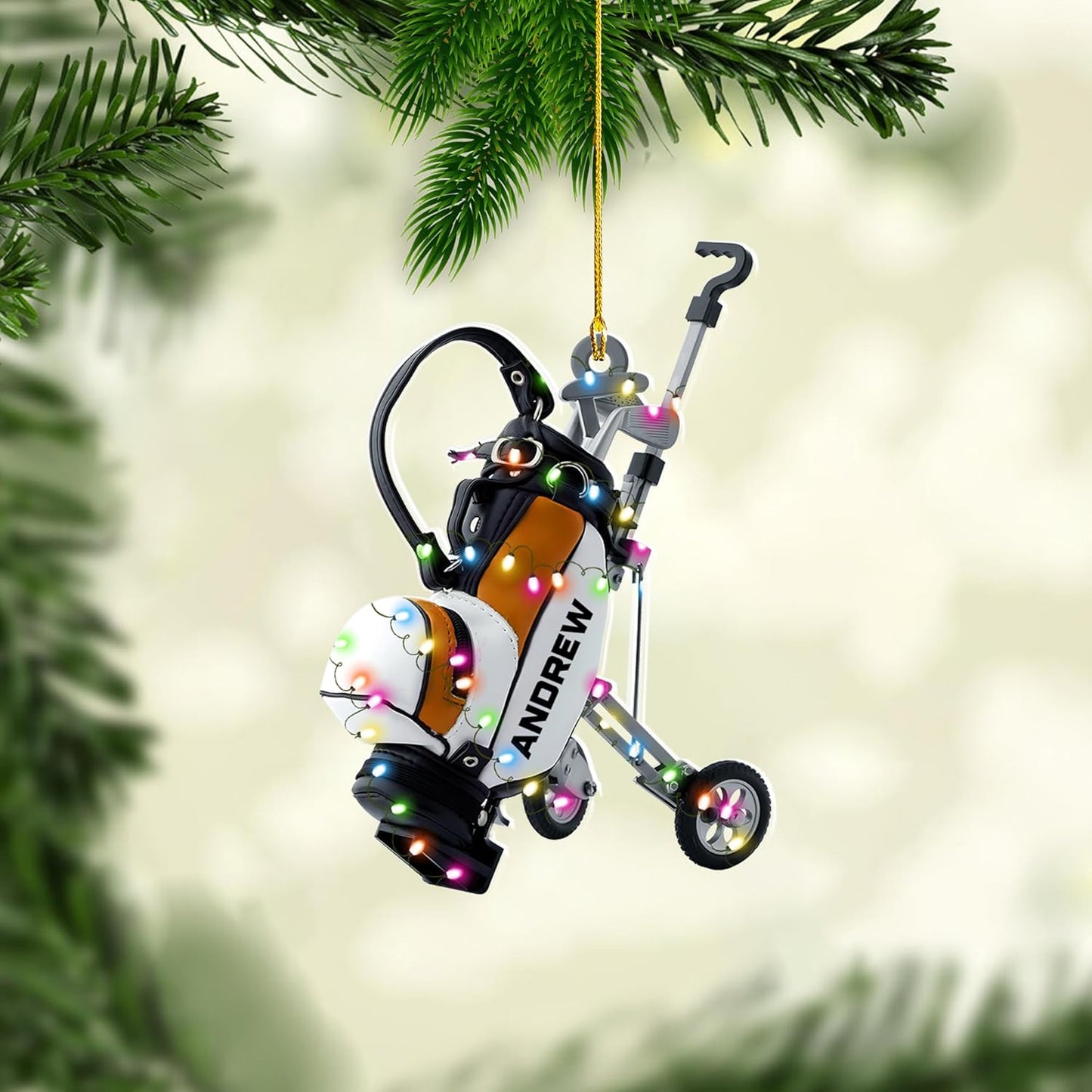 Personalized Golf Ornaments for Christmas Tree 2025 Custom Golf Christmas Ornament Golfing Bag Ornament Sports Golf Cart Ornaments Gift for Golfer Bag Golfing Lovers Hanging Decoration (G10)