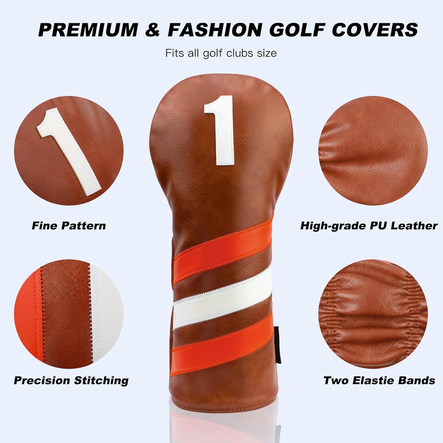 4pcs or 1pc Golf Club Head Covers for Woods, Driver, Fairway, Hybrid – Premium PU Leather with Interchangeable Tags & Magnetic Blade and Mallet Putter Covers