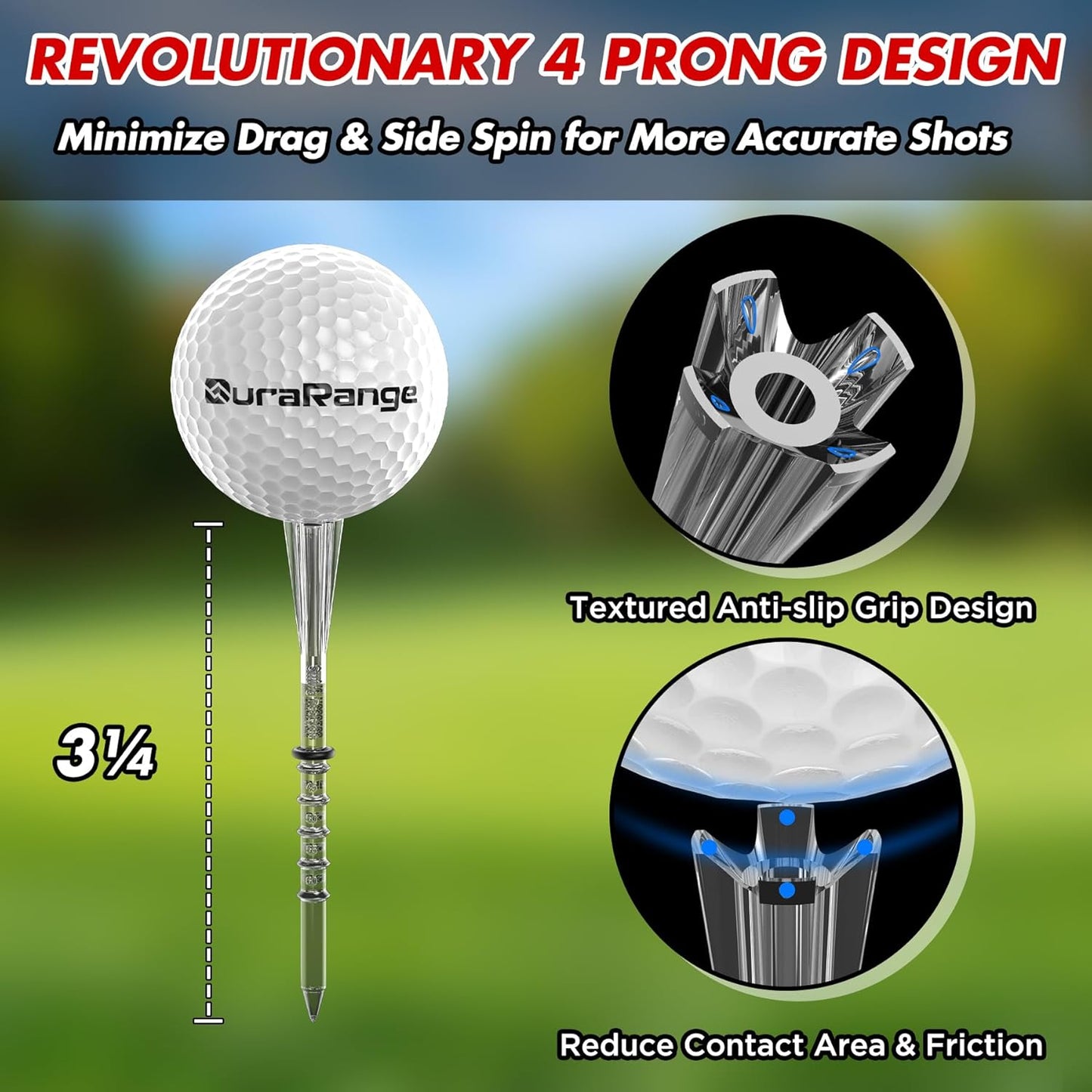 Premium Golf Tees - 5-Prong & 4-Prong Anti-Slip, Enhanced Stability, Unbreakable Golf T 3-1/4" for 360cc Drivers, Ideal Gift for Golfer
