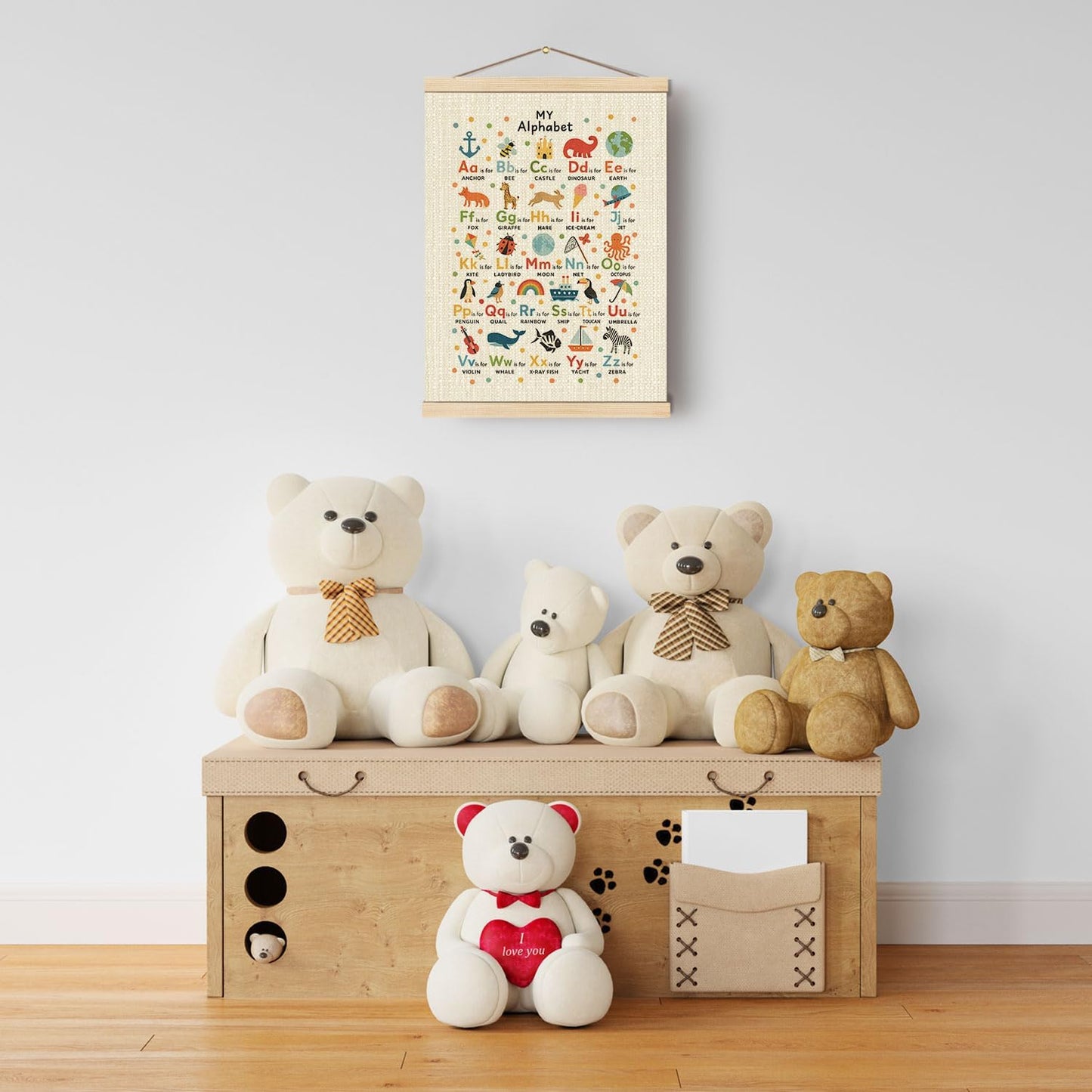 Boat Wades Boho Classroom Alphabet Wall Art Poster Hanger Frame, Boho Nursery Decor, ABC Alphabet Educational Hanging Wall Decor for Toddler Kids Bedroom Playroom Classroom Nursery, 12x16 Inch