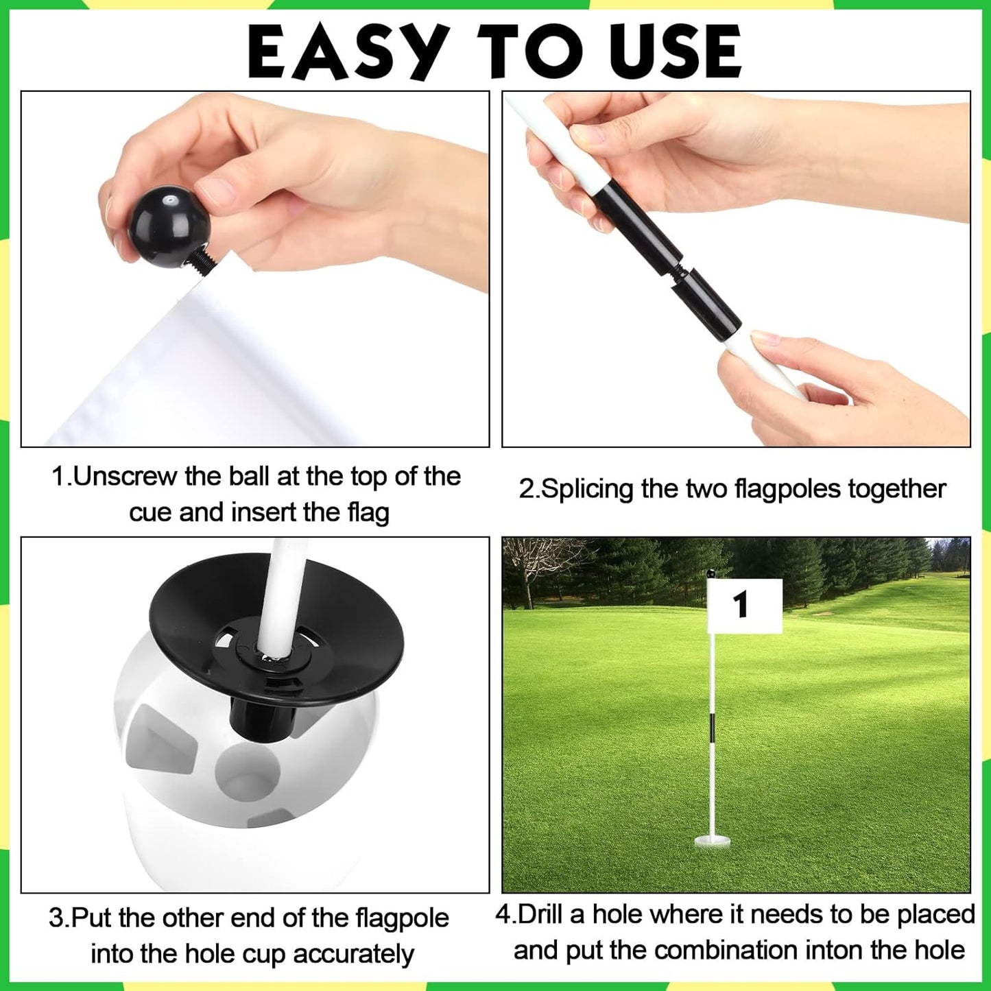 Lenwen 6 Set Golf Flagstick Golf Pin Flag Hole Cup Set Putting Green Flag and Poles Nylon Practice Portable 2 Section Design Putting Green Gifts for Yard Backyard Garden Driving Range
