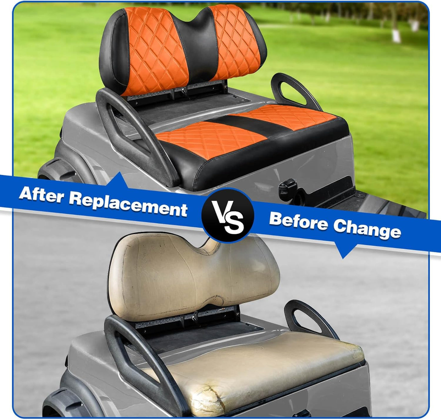 NOKINS Golf Cart Diamond Seat Covers Kit, Fit for Club Car Precedent OEM Standard Front Seat Cushion, Golf Cart Vinyl Seat Cover, No Nails Required