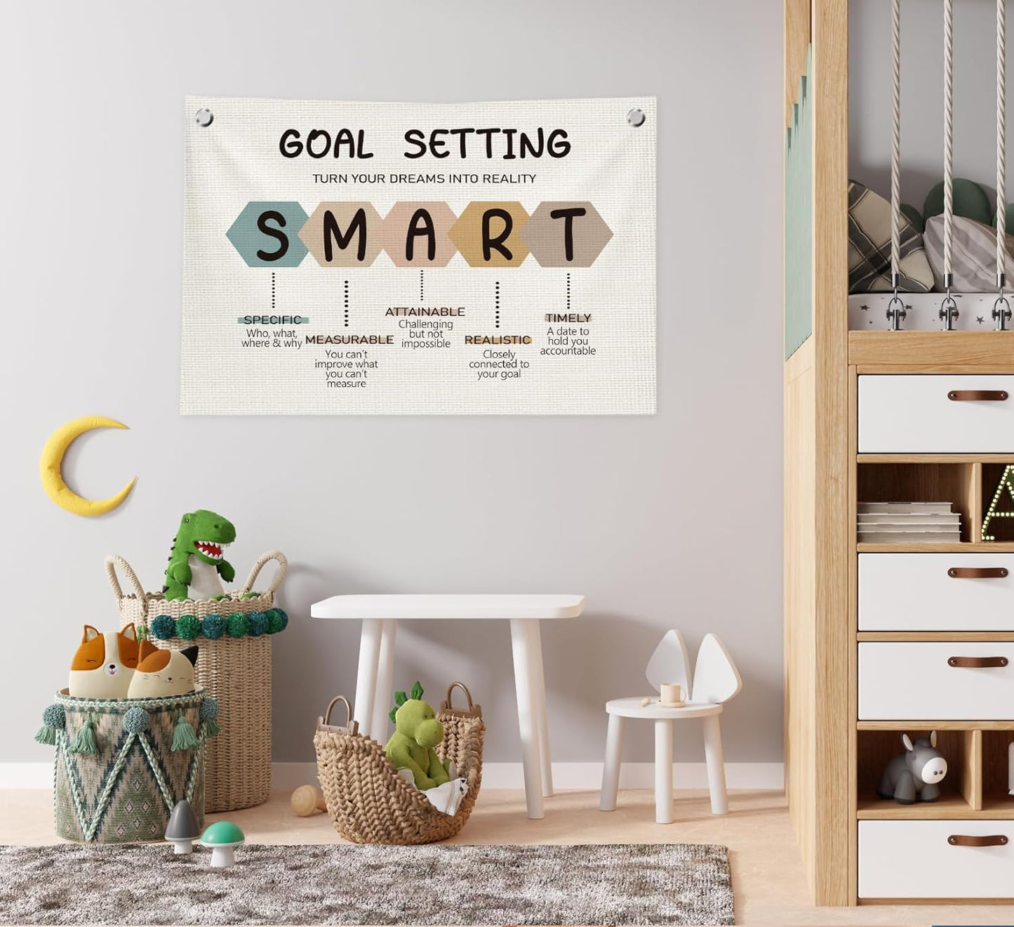 Classroom Wall Decor,Goal Setting Smart Canvas Banner Flags,Positive Affirmations Wall Decor for Homeschool Classroom Preschool Nursery Kids Room,30x20 Inch