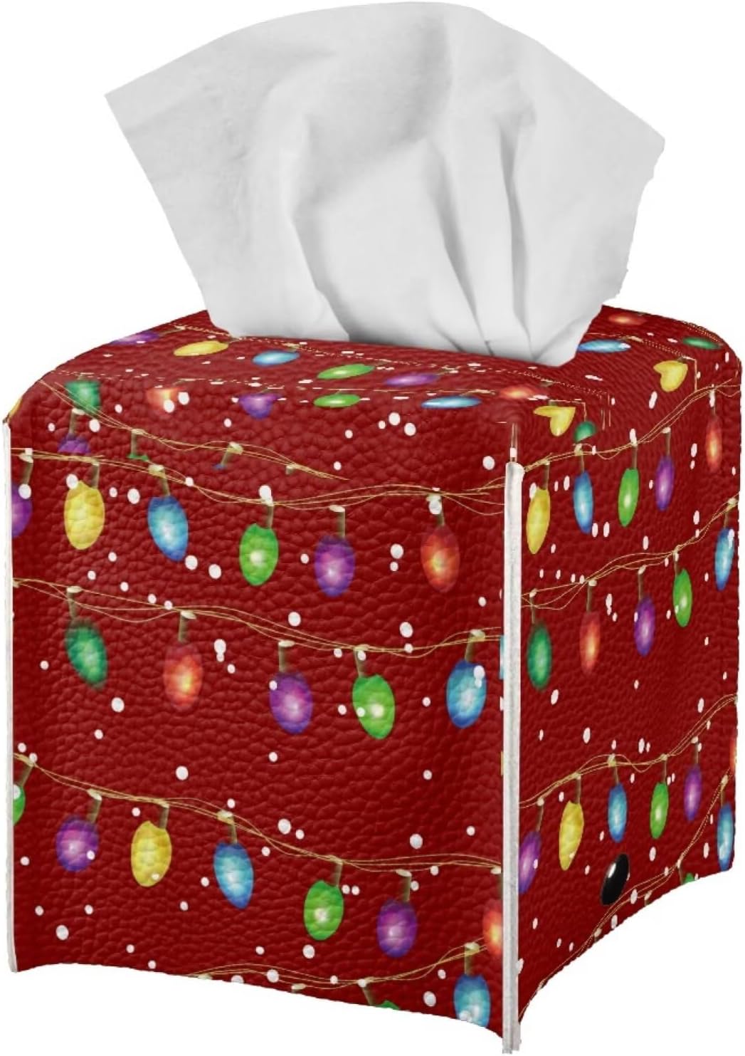 Christmas Tissue Box Cover Cube Leather Tissue Cover 5x5x5 inch Facial Paper Box Holder Christmas Home Decorations for Desk Bathroom Vanity Countertop
