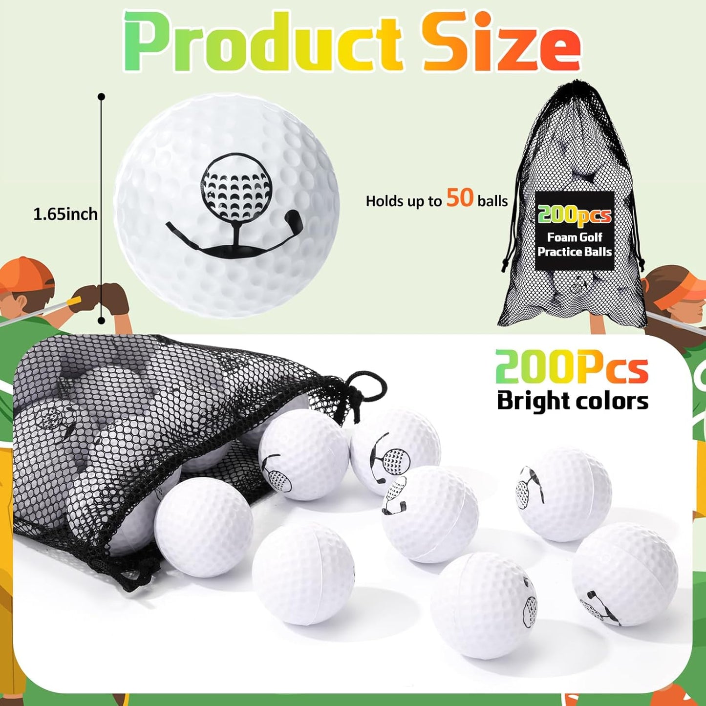 Mudder 200 Pcs Foam Golf Practice Balls Bulk, Soft Foam Ball, Realistic Feel Elastic, Limited Fly Practice for Golf Indoor or Outdoor Training, with 2 Nylon Drawstring Bag