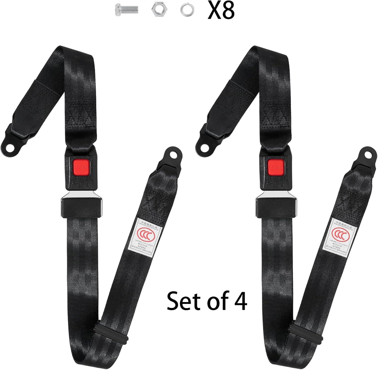 Universal 4-Piece Adjustable 2-Point Harness Kit for Golf Carts, UTVs, EZGO, and Club Car, Includes Mounting Screws (Black)