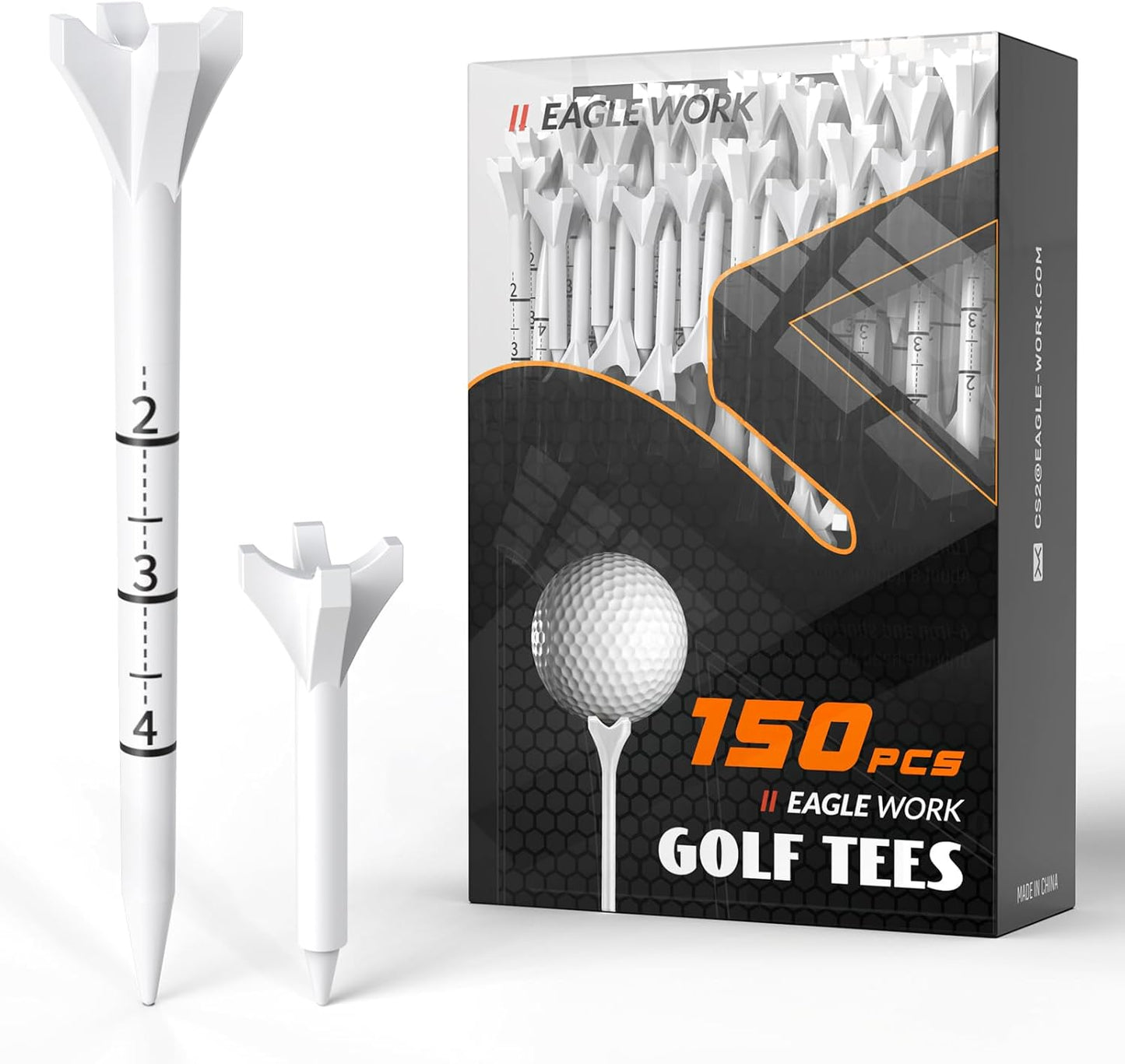 Plastic Golf Tees, 150 Pack (130 Driver Tees + 20 Iron/Hybrid Tees), Low Friction & Resistance, 4-Prongs Head Design to Reduce Friction & Side Spin