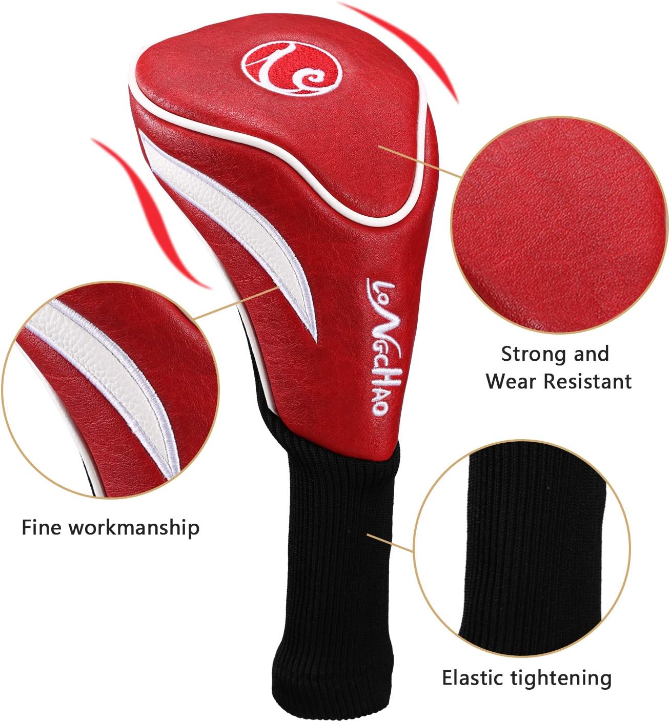 Golf Head Covers 3pcs Set, Driver Fairway Wood Headcovers, Vintage PU Headcovers for Golf Club
