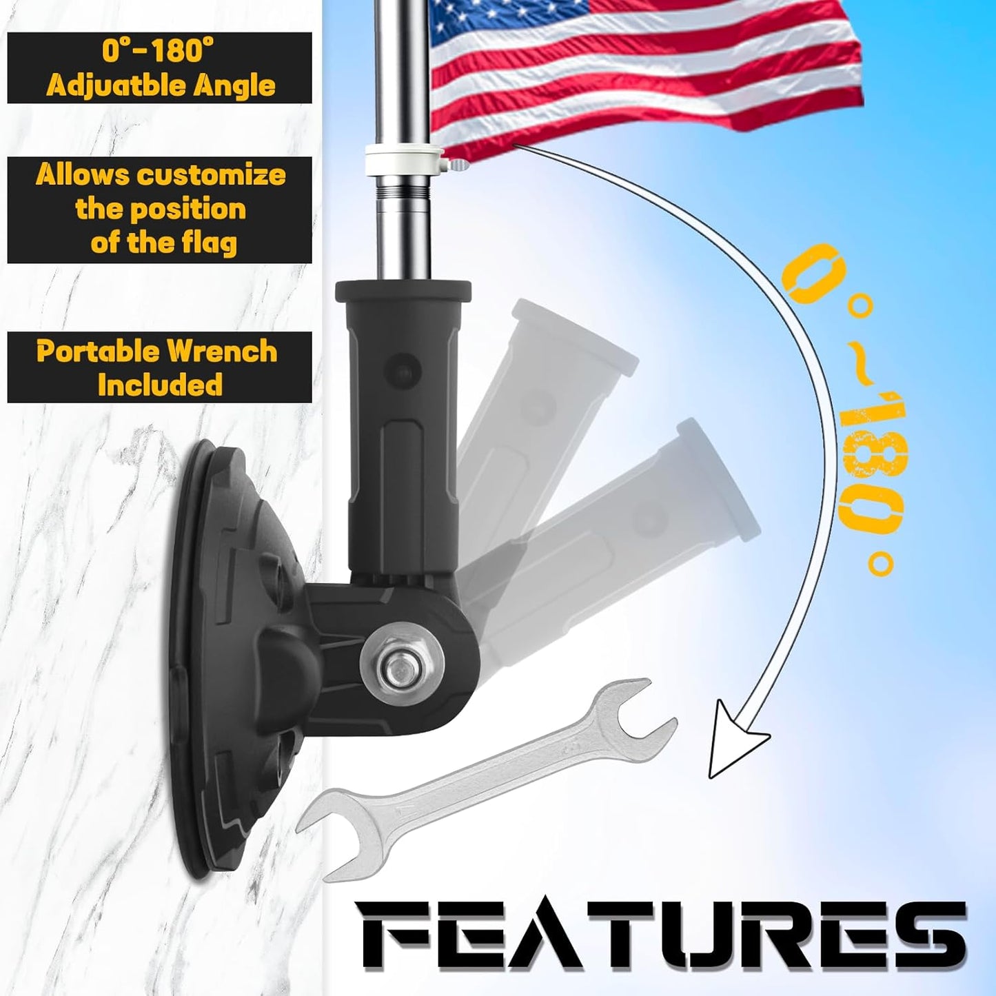 Suction Cup Flag Holder for RV, Camper Flag Pole Angle-Adjustable Car RV Flag Pole Mount, Heavy Duty Flag Holder for Truck, RV, Boat(2 Pack)