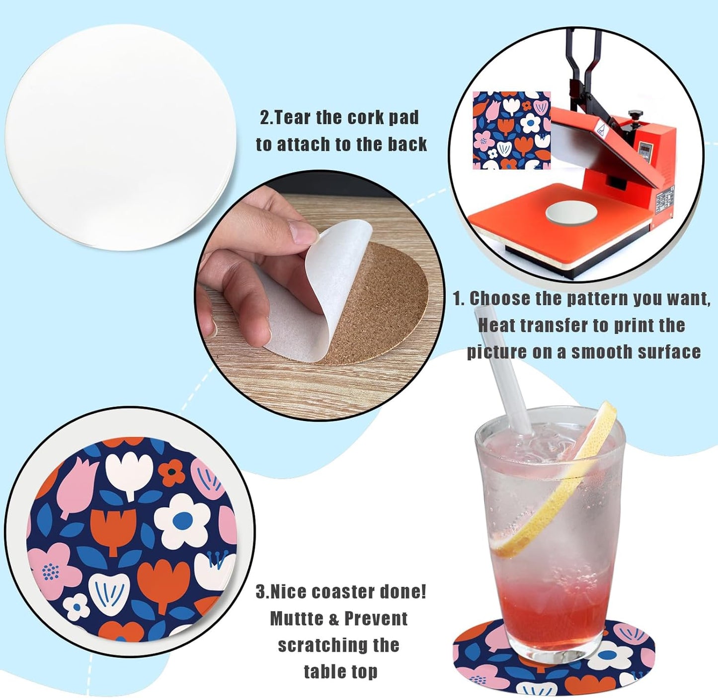 Sublimation Ceramic Coasters,Sublimation Blanks Bulk Round Drinks Coffee Cup Beverage Table Coaster, Absorbent Ceramic Heat Transfer Cup Coaster Set for Painting Home Decor with Cork (24 PCS)