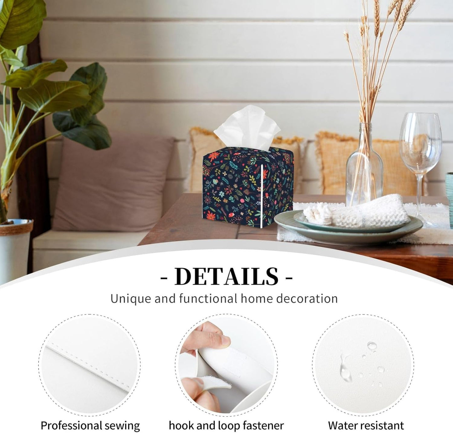 Flower Tissue Box Cover Tissue Holder, Tissue Case, Kitchen Desktop Home Decorative Napkin Tissue Box Office Desk Car Decor