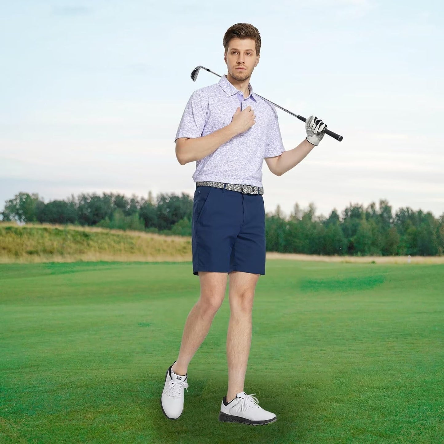 M MAELREG Mens Golf Shirt Short Sleeve Dry Fit Print Moisture Wicking Performance Patterns Collared Polo Shirt