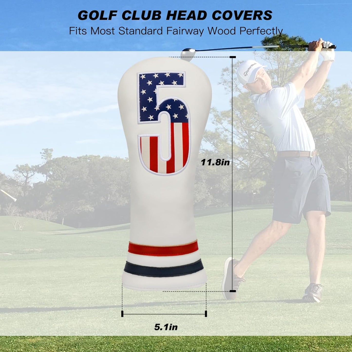 Golf Head Covers, 4pcs or 1pc USA Stars and Stripes Golf Club Covers for Woods and Driver Fairway Hybrid, PU Leather Golf Club Head Covers for Men Women with Interchangeable Tags, Fits Most Golf Clubs