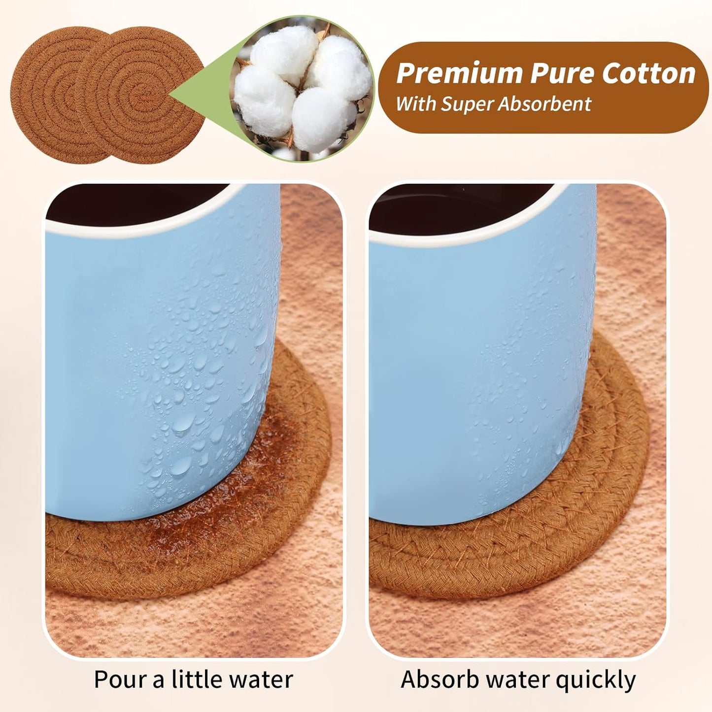 Mckanti 10 Pack Drink Coasters with Holder, Absorbent Coasters for Coffee Table, Minimalist Cotton Woven Coaster Set for Home Decor Tabletop Protection Suitable for Kinds of Cups, 4.3 Inches.