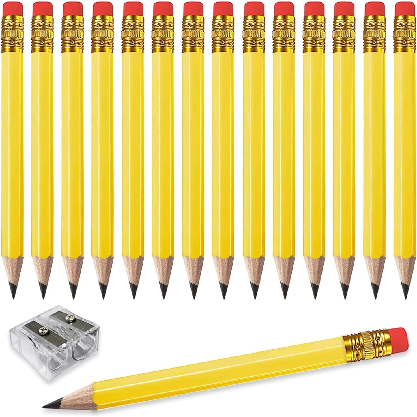 Adhere 25pcs Golf Pencils with eraser Hexagon Wooden Pencils Graphite 2B for Golf Event Scoring,Classroom,Wedding,Company Meetings,Pew, Pocket (Yellow1)