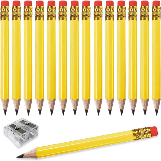Adhere 25pcs Golf Pencils with eraser Hexagon Wooden Pencils Graphite 2B for Golf Event Scoring,Classroom,Wedding,Company Meetings,Pew, Pocket (Yellow1)