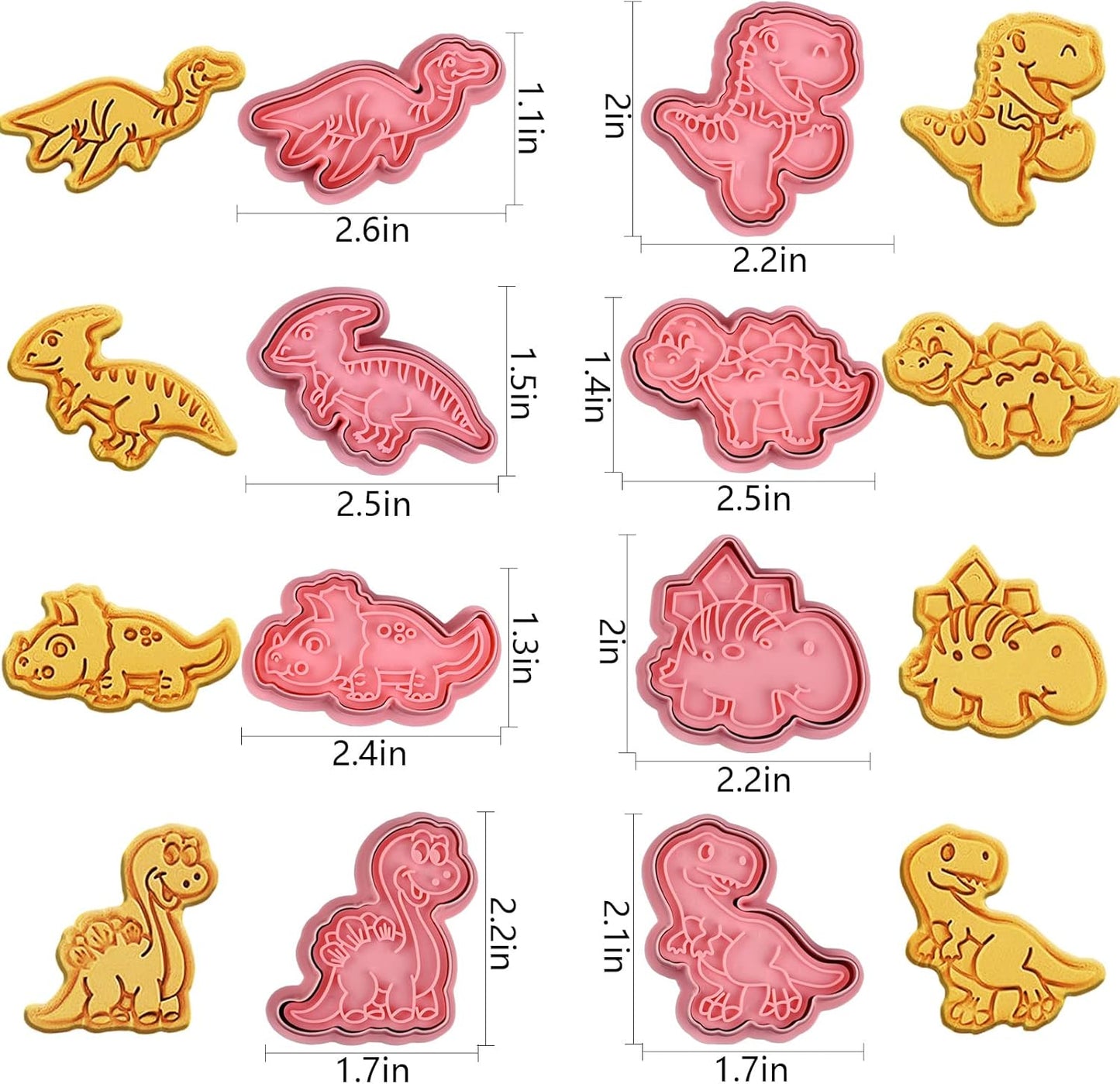 Dinosaur Cookie Cutters With Plunger Stampers Set,8 Piece 3D Dinosaur Embossing Cutters For Biscuit Fondant Cheese Baking