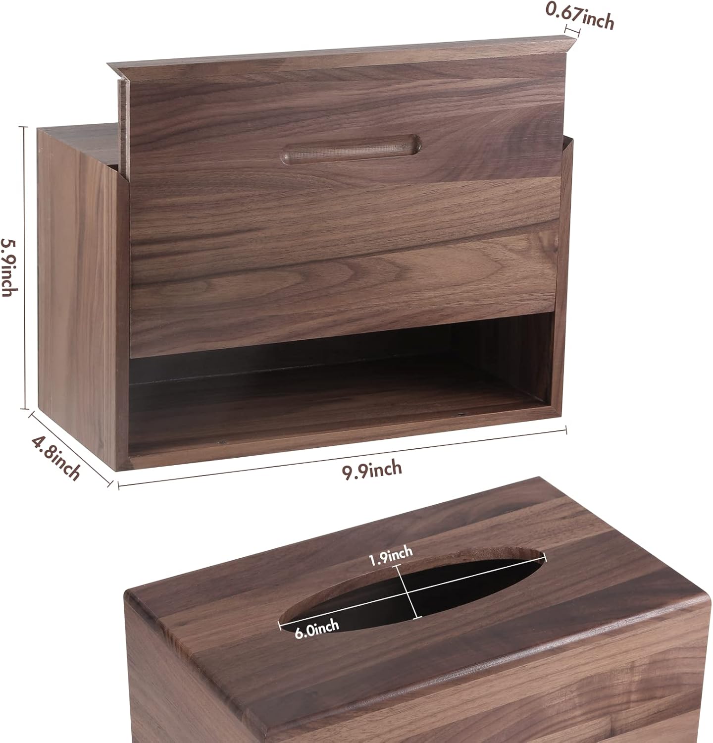 Walnut Wood Tissue Box Cover with Slide-Out Bottom - Rectangular for Bathroom, Bedroom, Dinner Table, Office
