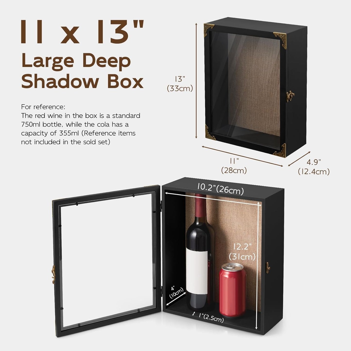 Deep Shadow Box,11x13-inch Shadow Boxes Display Cases, Large Shadow Box Frame, 4-inche Interior Deep Display Cases, Black Wooden Memory Boxes for Bridal Bouquets, Keepsakes