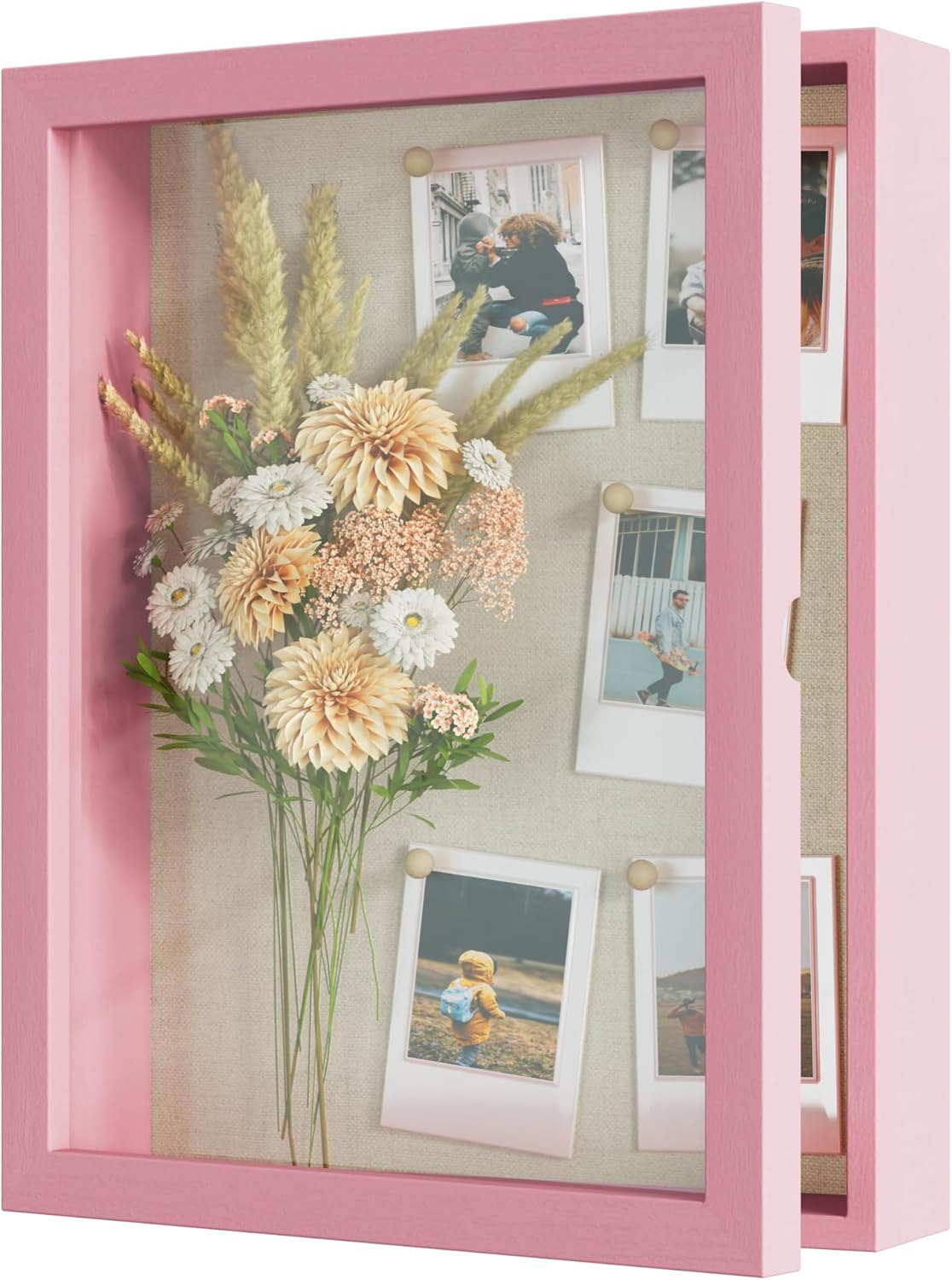 Love-KANKEI Shadow Box Display Case 11x14 Shadow Box Picture Frame with Linen Back Memorabilia Awards Medals Photos Wood Memory Box Gift Pink