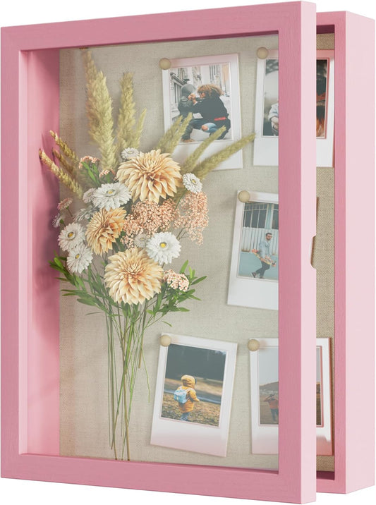Love-KANKEI Shadow Box Display Case 11x14 Shadow Box Picture Frame with Linen Back Memorabilia Awards Medals Photos Wood Memory Box Gift Pink